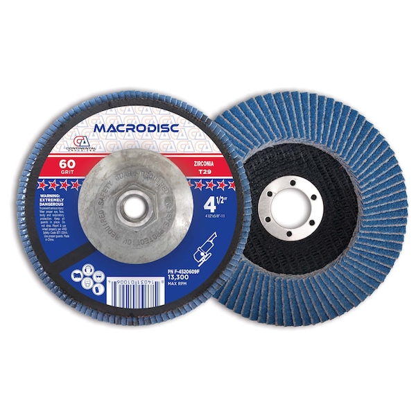 Continental Abrasives 4-1/2" x 5/8-11" 60 Grit T29 Zirconia Standard Flap Disc with Zinc Hub F-4520609F - main